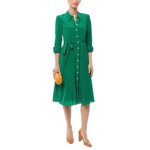 LK Bennett Silk Dress  green button front MIDI
